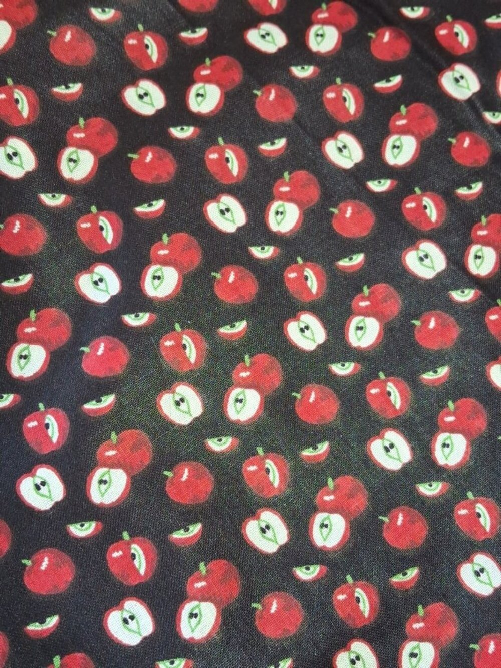 Vintage Spring Industries Fabric Apples Black background - 68" L x 44" Wide